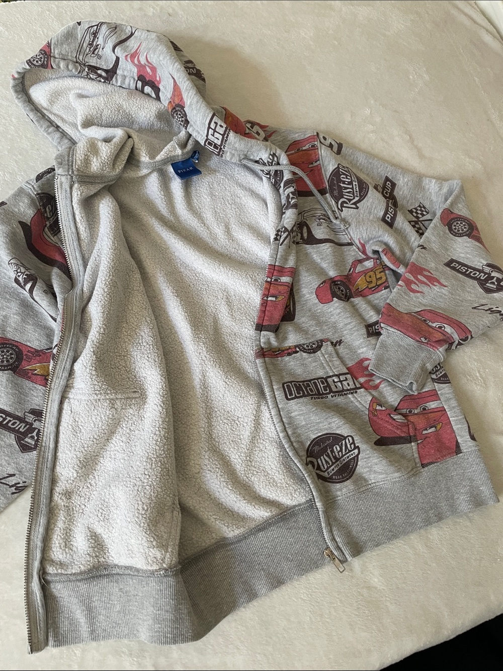 Pixar Cars Lightning McQueen size XS Gray full-zip hoodie - Picture 5 of 8